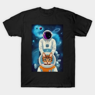 Funny Astronaut Cat in Space T-Shirt